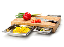 Carica l&#39;immagine nel visualizzatore di Gallery, Tagliere in legno 50x32,5x8,5 con 3 contenitori inox Continenta
