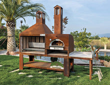 Carica l&#39;immagine nel visualizzatore di Gallery, Barbecue a legna combinato con forno a legna VULCANO FIRE Combinato NERO
