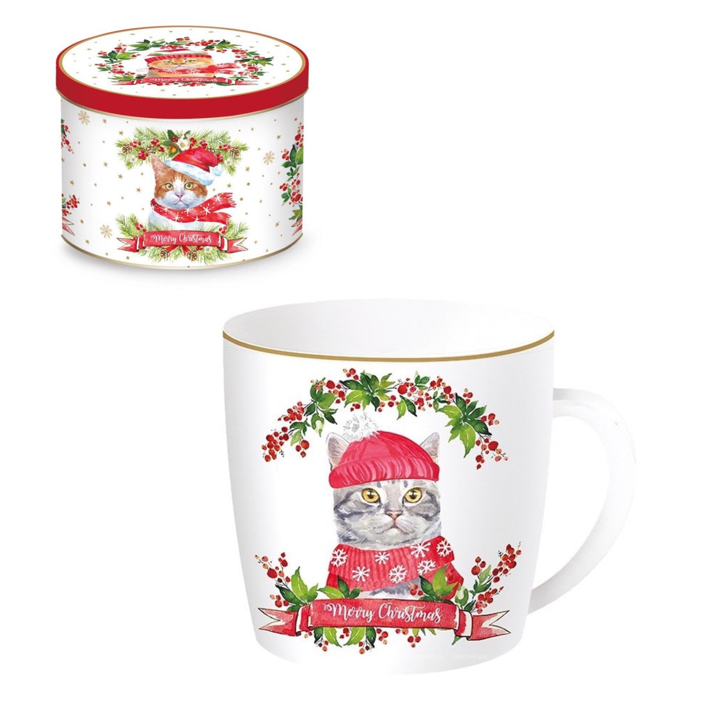 Tazza porcellana in scatola di metallo Christmas Cats 3