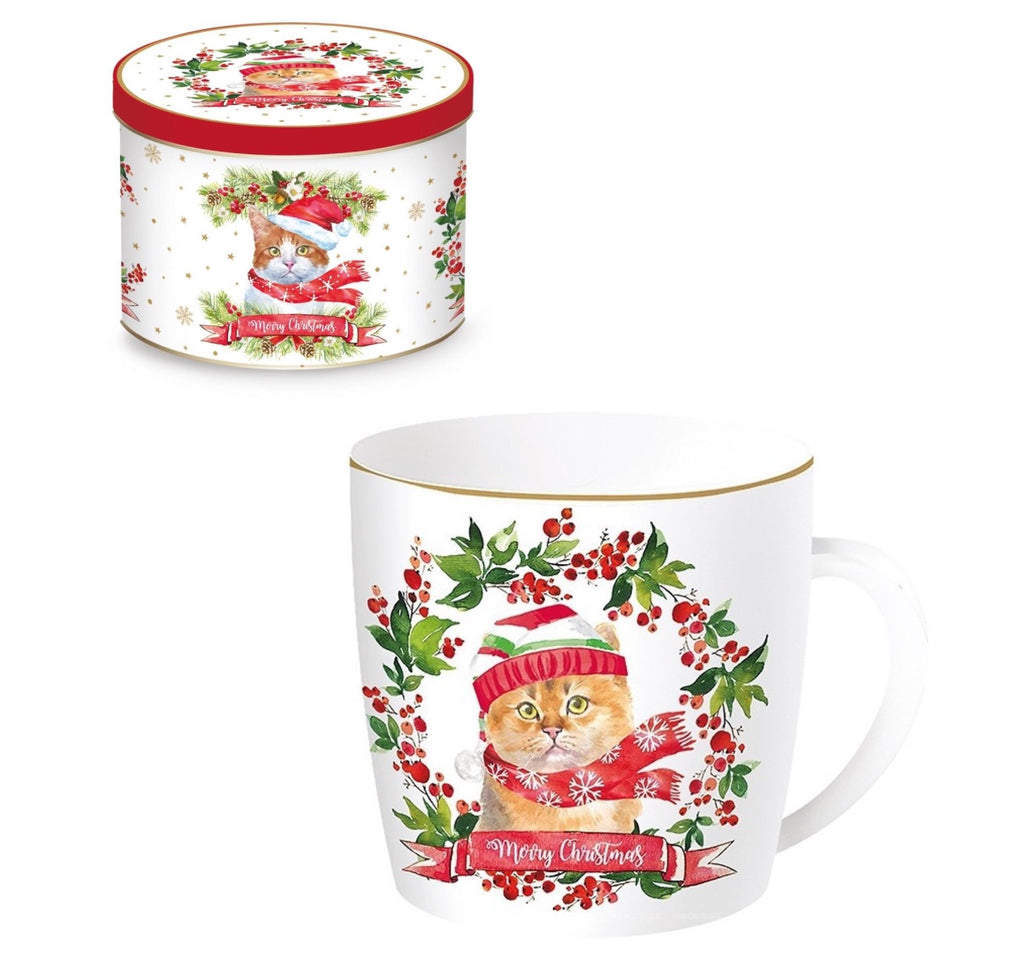 Tazza porcellana in scatola di metallo Christmas Cats 4