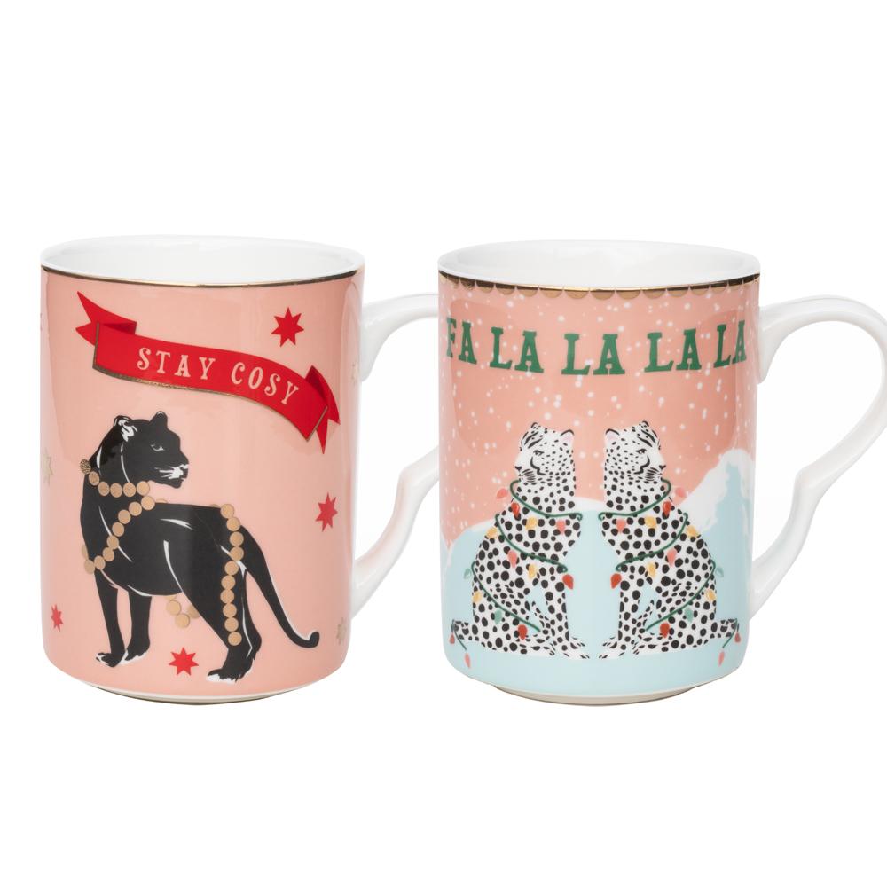 Set 2 tazze Yvonne Ellen Cheetah and Panter Mug Christmas Edition