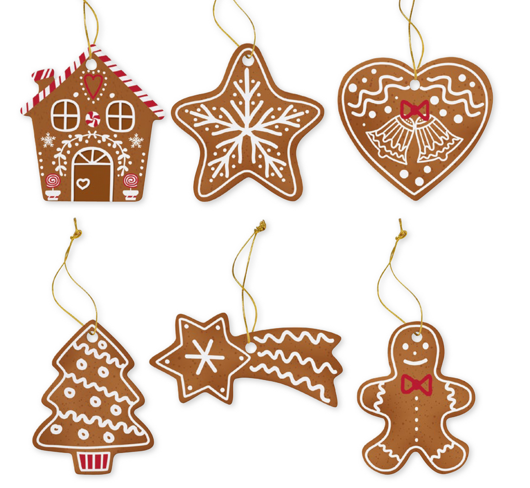 Set 6 decorazioni natalizie in porcellana Gingerbread