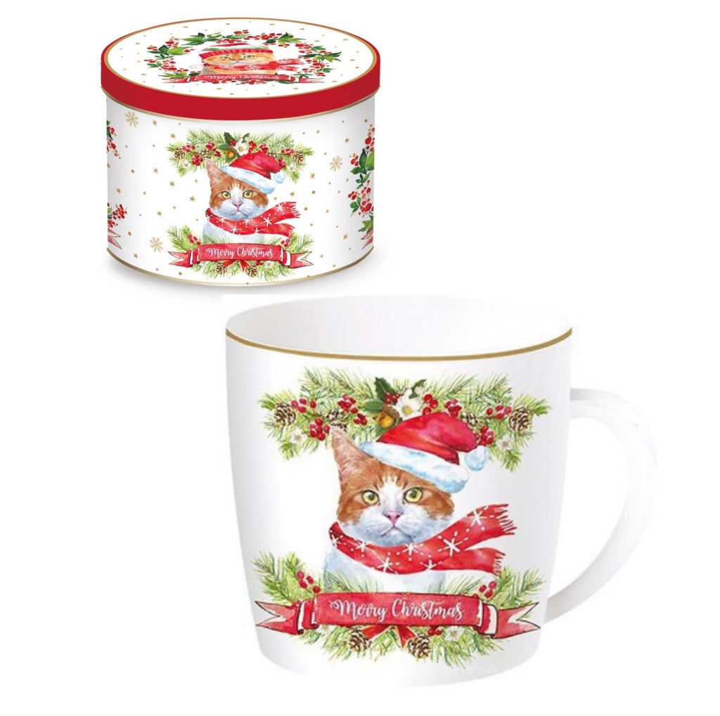 Tazza porcellana in scatola di metallo Christmas Cats 1