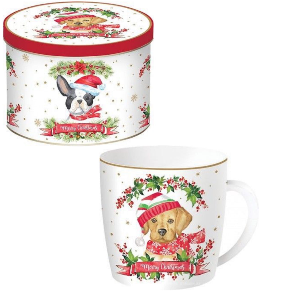 Tazza porcellana in scatola di metallo Xmas Dogs Labrador