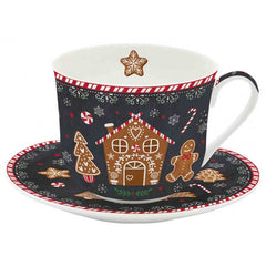 Tazza in porcellana da colazione da 400 ml con piatto Gingerbread