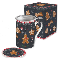 Tazza in porcellana con infusiera e sottobicchiere Gingerbread